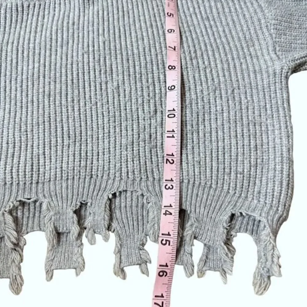 Aria Clothing Cropped Distressed Hem Sweater in Grey Ribbing S